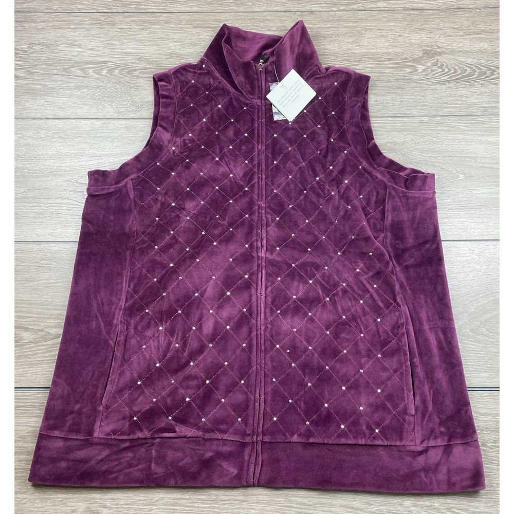 Quacker Factory Women's Diamond Pattern Studded Sleeveless Sweater Purple 1X New - Picture 2 of 8